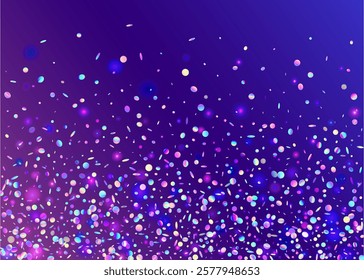 Carnival Serpentine. Disco Concept. Light Birthday Explosion. Hologram Paper. Falling Banner. Blue Happy Background. Festive Confetti. Cristal Poster. Purple Carnival Serpentine