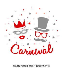 Carnival - shiny poster in retro style with confetti. Vector.