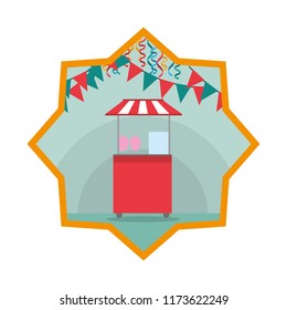 carnival shop with party flags inside star