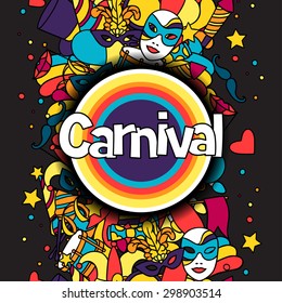 Carnival show background with doodle icons and objects.