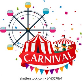 Carnival show and party greeting card with confetti