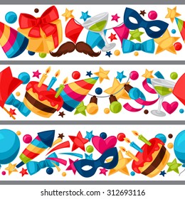 Carnival show and party seamless pattern with celebration objects.