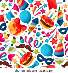 Carnival show and party seamless pattern with celebration objects.