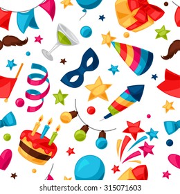 Carnival show and party seamless pattern with celebration objects.