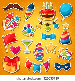 Carnival show and party set of celebration stickers.