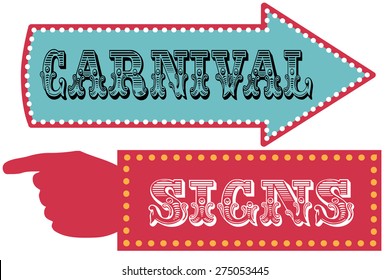 Carnival sign template direction signs with arrow and pointing hand