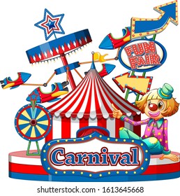 Carnival sign template with many rides in background illustration