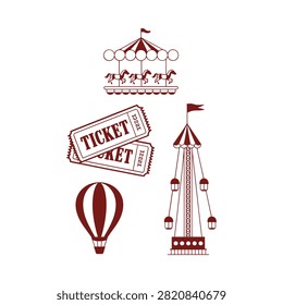 Carnival Silhouettes Ferris Wheel Ticket Balloon And Carousel Ride