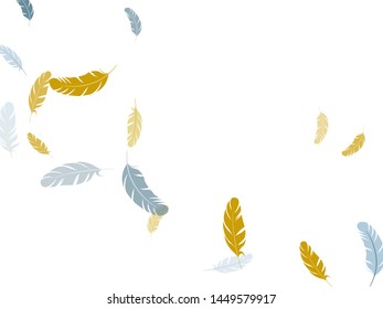 Carnival silver gold feathers vector background. Fluffy twirled feathers on white design. Decoration confetti of carnival plumelet. Plumage fluff dreams symbols.