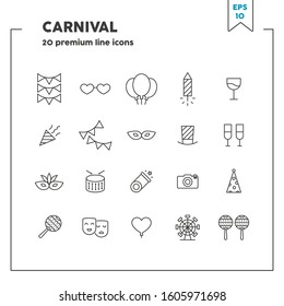 Carnival simple set line icons.  Vector illustration symbol elements for web design. 