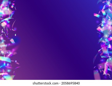 Carnival Sparkles. Transparent Texture. Blur Realistic Template. Holiday Foil. Laser Flare. Falling Confetti. Purple Shiny Effect. Fantasy Art. Violet Carnival Sparkles