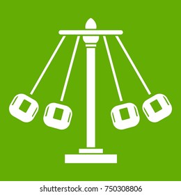 Carnival swing ride icon white isolated on green background. Vector illustration