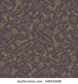 Carnival symbol - seamless pattern in a linear style. flat vector illustration. easy to use