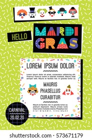 Carnival template in Memphis style. Vector background with geometric ornaments in the style of 80-90. For carnival concept and other users.