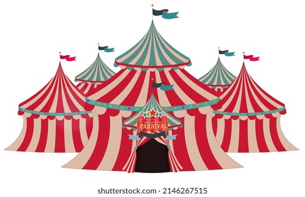 Carnival tents on white background. entertainment and circus icons. activity objects funfair flyer