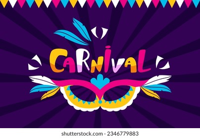Carnival text banner, carnaval logo with flags garlands. Party poster, brasil or mexican fiesta background. Festival neoteric vector design