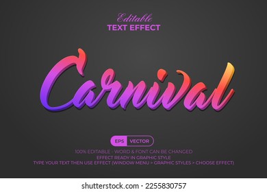 Estilo colorido del efecto de texto del carnaval. efecto de texto editable 3D.