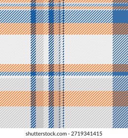 Patrón de tela de carnaval tartán, fondo de cuadros de tela de moda. Vector indio textura sin fisuras en paleta de colores blanco y naranja.