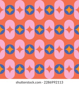 Carnival themed retro seamless pattern design - pink, blue, and orange geometric illustration vector