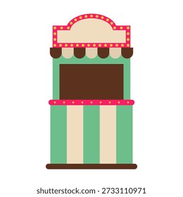Cabina de boleto de carnaval con dosel de rayas y Ilustración vectorial de signo de bombilla