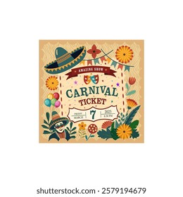 Carnival ticket on a white background. Vector image.