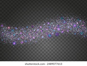 Carnival Tinsel. 3d Pattern. Cristal Ribbon. Modern Poster. Unicorn Background. Pink Glare Glitter. Carnaval Effect. Laser Colourful Cristals. Purple Carnival Tinsel