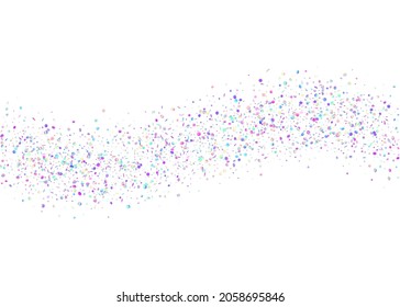 Karneval Tinsel. violetter glänzender Hintergrund. Abstrakte Diskothek. Regenbogen Confetti. Hologramm-Falten. Party Flyer. Modern Foil. Luxuskunst Blauer Karneval Tinsel