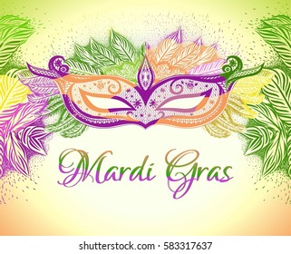 Carnival tropical mask on the colorful background. vector isolated illustration. Mardi Gras.