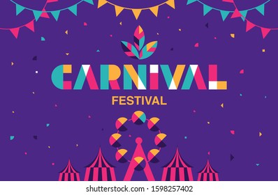 Carnival Typography, Popular Event in Brazil. Festival, Colorful Party Elements ,Carnaval, Travel destination. Brazilian , Geometry Graphic Design, vector illustration