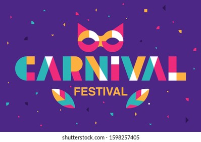Carnival Typography, Popular Event in Brazil. Festival, Colorful Party Elements ,Carnaval, Travel destination. Brazilian , Geometry Graphic Design, vector illustration