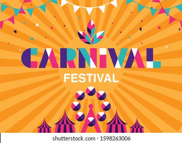 Carnival Typography, Popular Event in Brazil. Festival, Colorful Party Elements ,Carnaval, Travel destination. Brazilian , Geometry Graphic Design, vector illustration