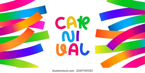 Carnival Vector Background Design. Color Gradient Ribbon Confetti. Abstract 3D Party Pattern. Celebration Poster with Wavy Gradient Lines