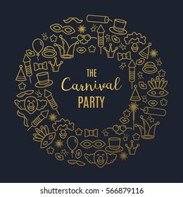 Carnival vector background with line icons and objects.