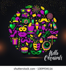 Carnival vector illustration in circl. Bright vector illustration.