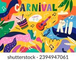 Carnival vector illustration. Decorative abstract illustration with colorful doodles. Music festival