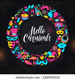 Carnival vector illustration on black in neon colors