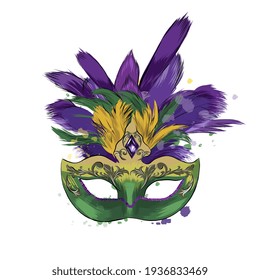 Carnival venetian mask from a splash of watercolor, colored drawing, realistic. Vector illustration of paints