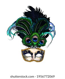 Carnival venetian mask from a splash of watercolor, colored drawing, realistic. Vector illustration of paints