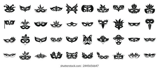 Carnival of Venice icons set simple vector. Costume mask. Hero italy fashion