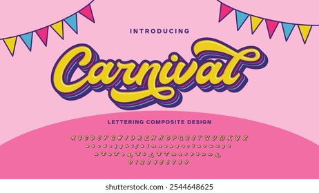 Carnaval: Un alfabeto vibrante y juguetón con letras festivas, perfecto para logotipos brillantes de fiestas, titulares mexicanos, cumpleaños y tarjetas de felicitación. Ideal para frases alegres de agradecimiento. 