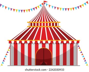 Carnival - Vintage circus light. Vintage circus banner with bright bulbs, dome tent, highlights, gold stars, ribbon, and garlands. Fun fair vector poster. Bright retro frame