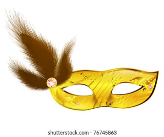 Carnival woman mask with feathers over white