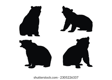 Hervorragender Bär, stehend und sitzend, schwarz-weißer Silhouette, Vektorbündel. Bärensilhouette, Vektorgrafik auf weißem Hintergrund. Schöner großer Bär, der auf der Silhouette-Set-Design