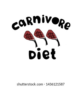 Carnivore diet logo. All-meat diet concept. Lettering and hand drawn roasted racks of lamb