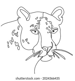 Carnivore Head one line drawing. Face of a wild cat in trendy minimal style. Line art Portrait of Leopard, hand-drawn animal illustration. Feline, painted by hand. Contour Painting Spotted wildcat.