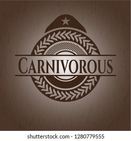 Carnivorous badge with wood background