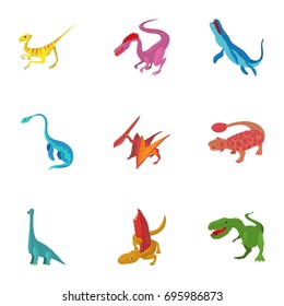 Carnivorous dinosaurs icons set. Cartoon set of 9 carnivorous dinosaurs vector icons for web isolated on white background