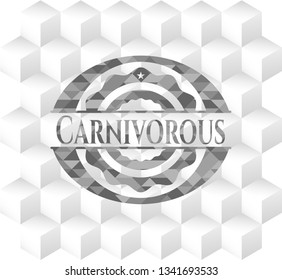 Carnivorous grey badge with geometric cube white background