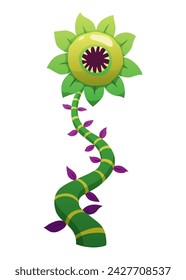 Carnivorous plant. Cartoon flytrap or flower predator. Angry flower monster plant icon. Vector illustration