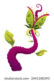 Carnivorous plant. Cartoon flytrap or flower predator. Angry flower monster plant icon. Vector illustration